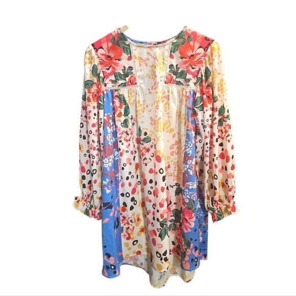 Umgee Mixed Print Crochet Ruffle Long Sleeve Dress Size Small - Picture 5 of 12
